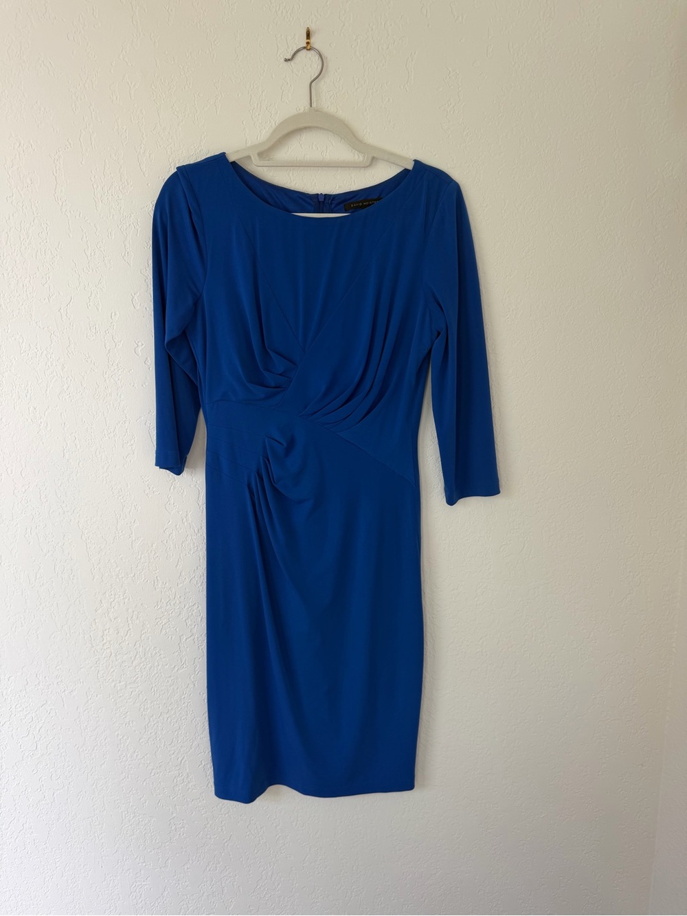 David Meister Cobalt Blue Long Sleeve Draped Sheath Dress